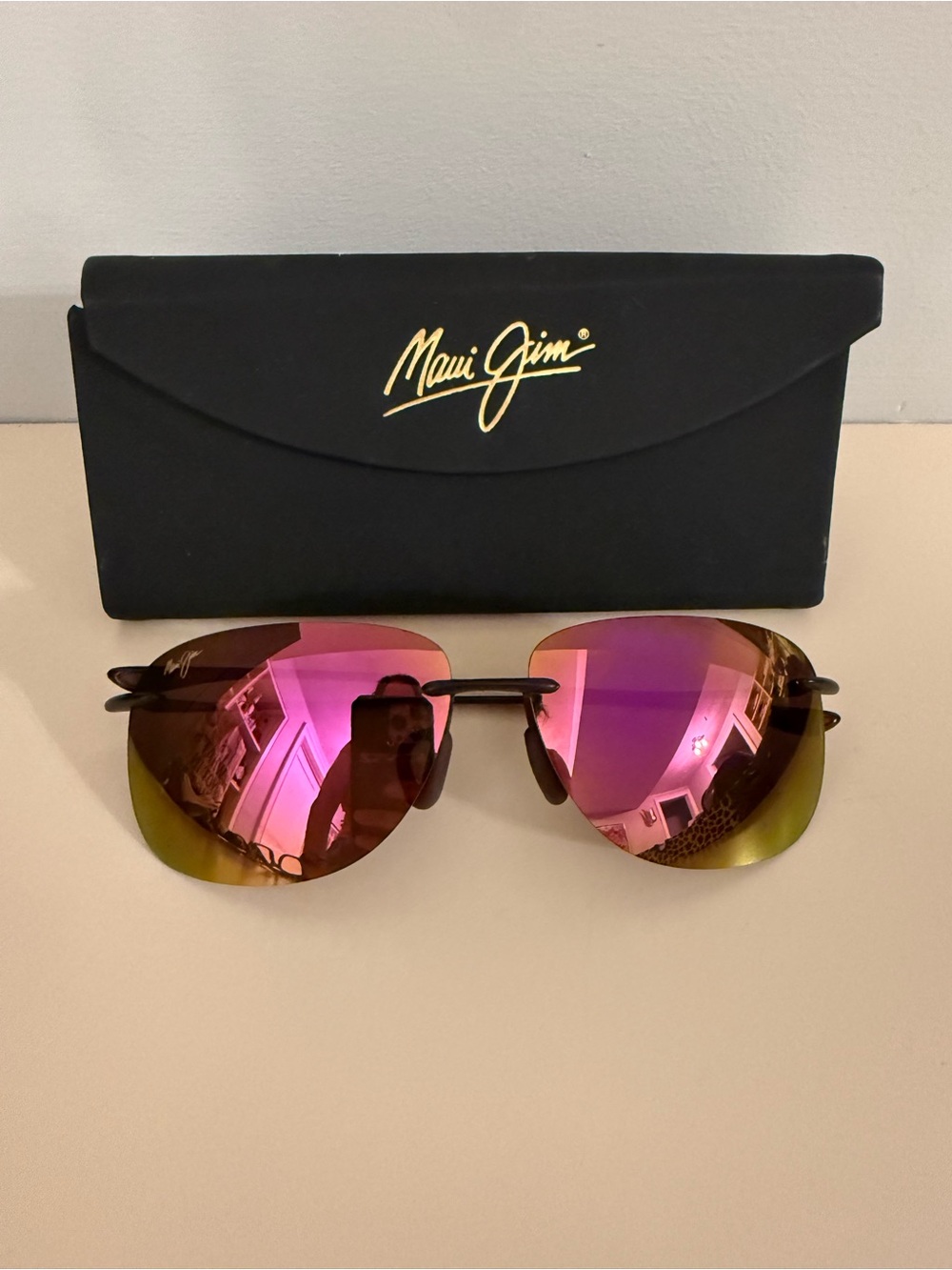 Maui Jim Rimless Sunglasses with Pink-Gold Mirrored Lenses